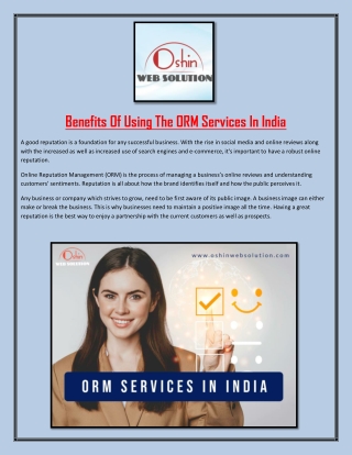Benefits Of Using The ORM Services In India