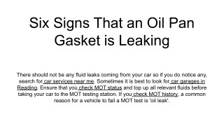 Six Signs That an Oil Pan Gasket is Leaking