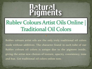 Rublev Colours Artist Oils Online | Traditional Oil Colors