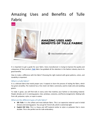 Amazing Uses And Benefits Of Tulle Fabric