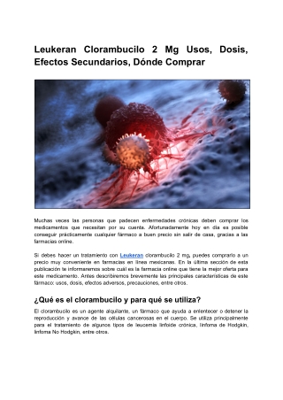 Leukeran Clorambucilo 2 Mg Usos, Dosis, Efectos Secundarios, Dónde Comprar