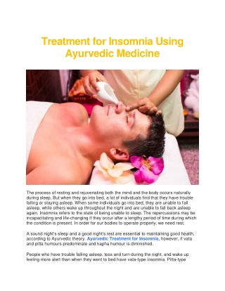 Treatment for Insomnia Using Ayurvedic Medicine