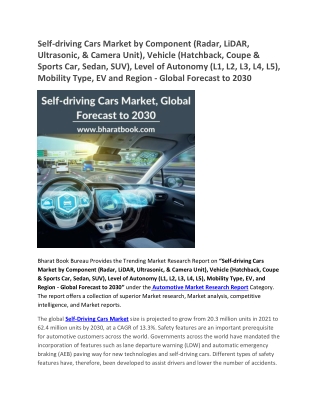 Self-driving Cars Market, Global Forecast to 2030