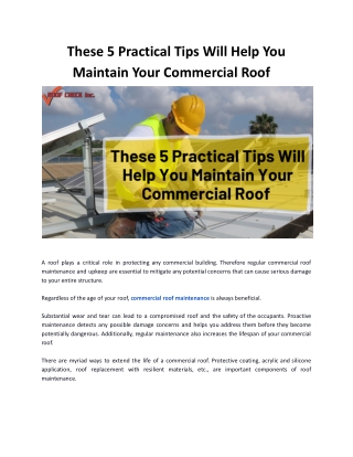 These 5 Practical Tips Will Help You Maintain Your Commercial Roof