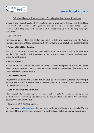 10 Healthcare Recruitment Strategies for Your Practice