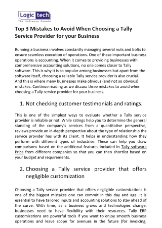 Top 3 Mistakes to Avoid When Choosing a Tally Service Provider for your Business