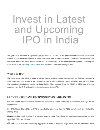 Invest in Latest and Upcoming IPO in India