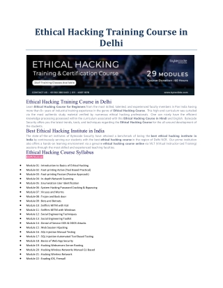 Ethical Hacking Training Course in Delhi