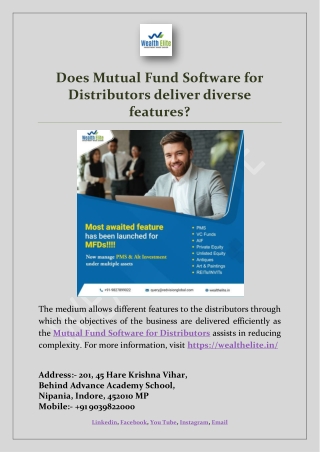 Does Mutual Fund Software for Distributors deliver diverse features