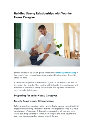 Building Strong Relationships with Your In-Home Caregiver