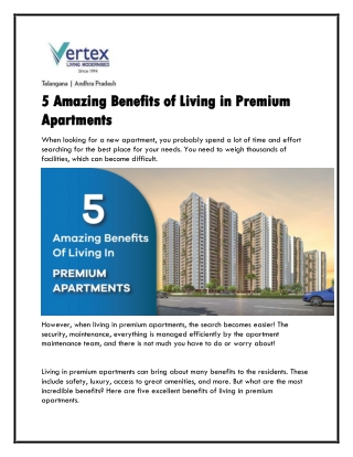 5 Amazing Benefits of Living in Premium Apartments