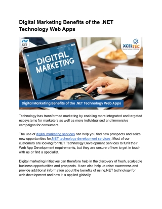 Digital Marketing Benefits of the Dot NET Technology