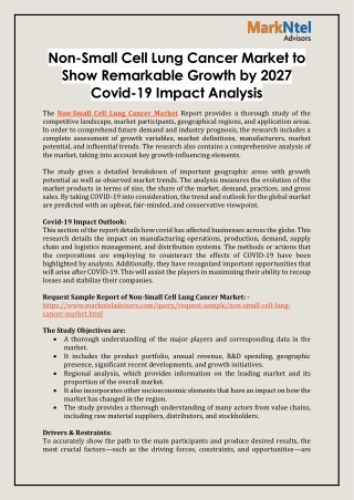 Non-Small Cell Lung Cancer Market to Show Remarkable Growth by 2027 Covid-19 Impact Analysis