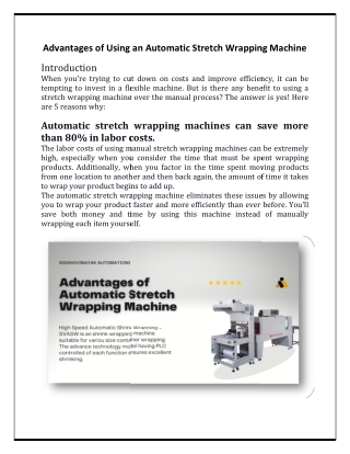 Advantages of Using an Automatic Stretch Wrapping Machine