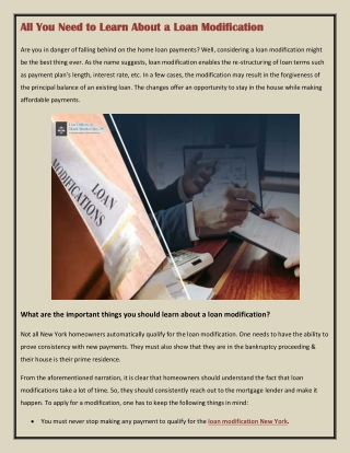 All You Need to Learn About a Loan Modification
