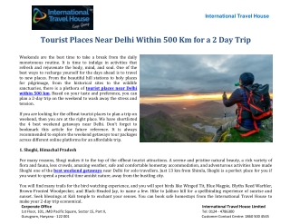 Tourist Places Near Delhi Within 500 Km for a 2 Day Trip