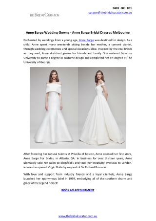 Anne Barge Wedding Gowns and Bridal Dresses Melbourne