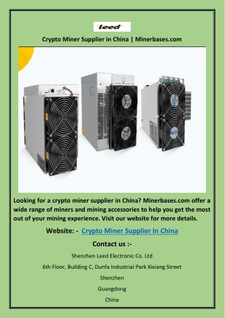 Crypto Miner Supplier in China | Minerbases.com