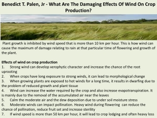 Benedict T. Palen, Jr - What Are The Damaging Effects Of Wind On Crop Production