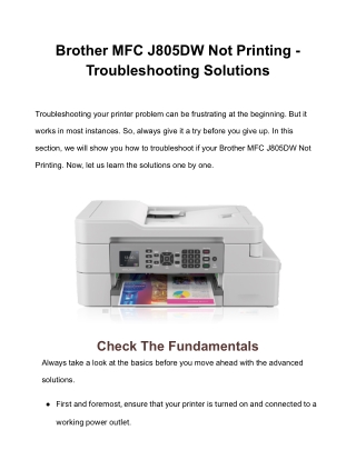 Brother MFC J805DW Not Printing - Troubleshooting Solutions