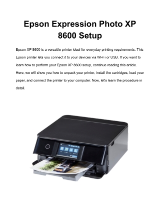 Perform Your Epson XP-8600 Setup With Ease Instructions