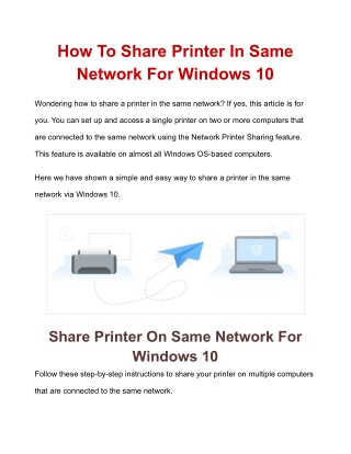 How To Share Printer In Same Network For Windows 10