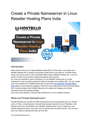 Create a Private Nameserver in Linux Reseller Hosting Plans India