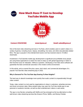 How Much Does IT Cost to Develop YouTube Mobile App