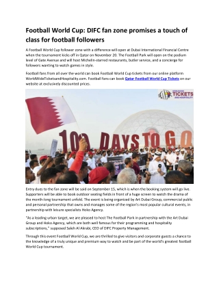 Football World Cup DIFC fan zone promises a touch of class for football followers