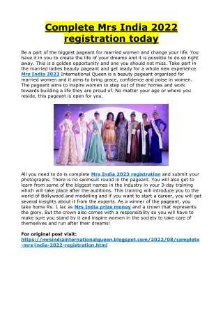 Complete Mrs India 2022 registration today