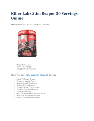 Killer Labz Stim Reaper 30 Servings Online