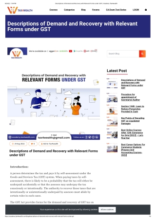 Descriptions of Demand and Recovery with Relevant Forms under GST _ Academy Tax4wealth