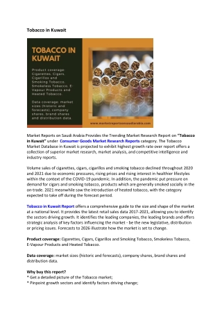 Kuwait Tobacco Market Research Report 2022-2026