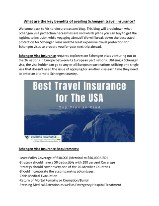 What are the key benefits of availing Schengen Travel Insurance?