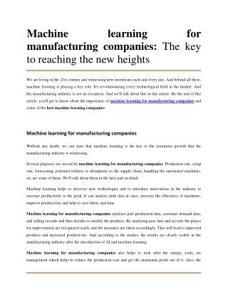 Machine learning for manufacturing companies