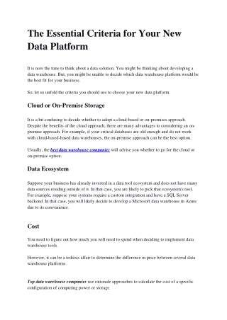 The Essential Criteria for Your New Data Platform