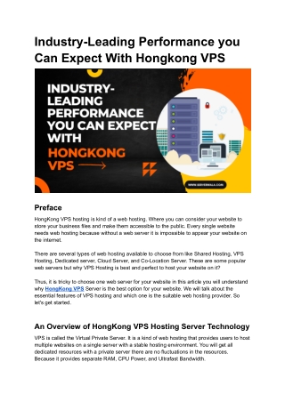 Industry-Leading Performance you Can Expect With Hongkong VPS