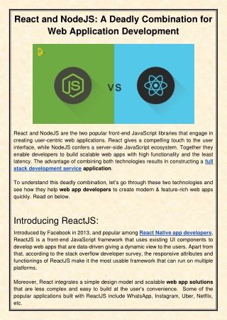 React and NodeJS: A Deadly Combination for Web Application Development