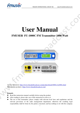 FMUSER FU-1000C FM Transmitter 1000 Watt User Manual