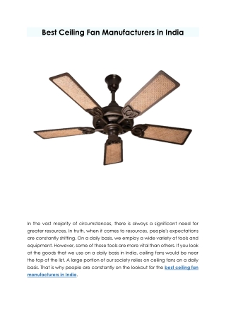 Best Ceiling Fan Manufacturers in India