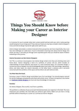 Things You Should Know before Making your Career as Interior Designer