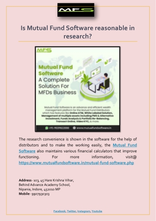 Is Mutual Fund Software reasonable in research