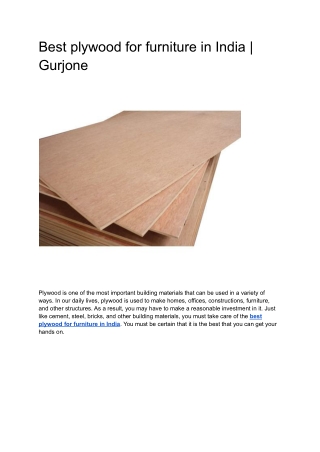 Best plywood for furniture in India _ Gurjone