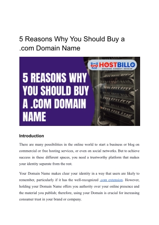 5 Reasons Why You Should Register For .com Domain Name