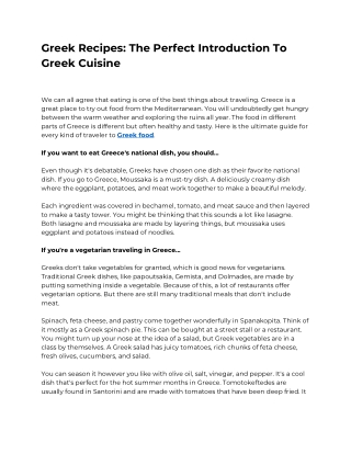 Greek Recipes: The Perfect Introduction To Greek Cuisine