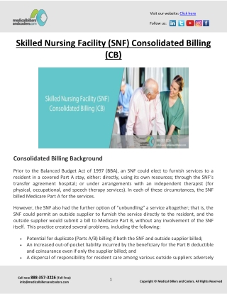 Skilled Nursing Facility (SNF) Consolidated Billing (CB)