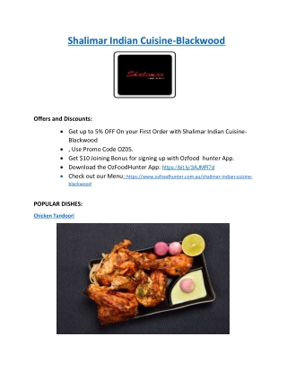 5% Off - Shalimar Indian Cuisine - Blackwood takeaway, SA