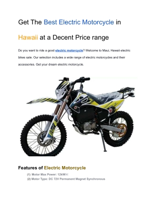 Get The Best Electric Motorcycle in Hawaii at a Decent Price Range