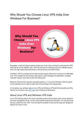 Why Should You Choose Linux VPS India over Windows for business?