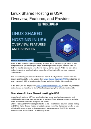 Linux Shared Hosting in USA: Overview, Features, and Provider